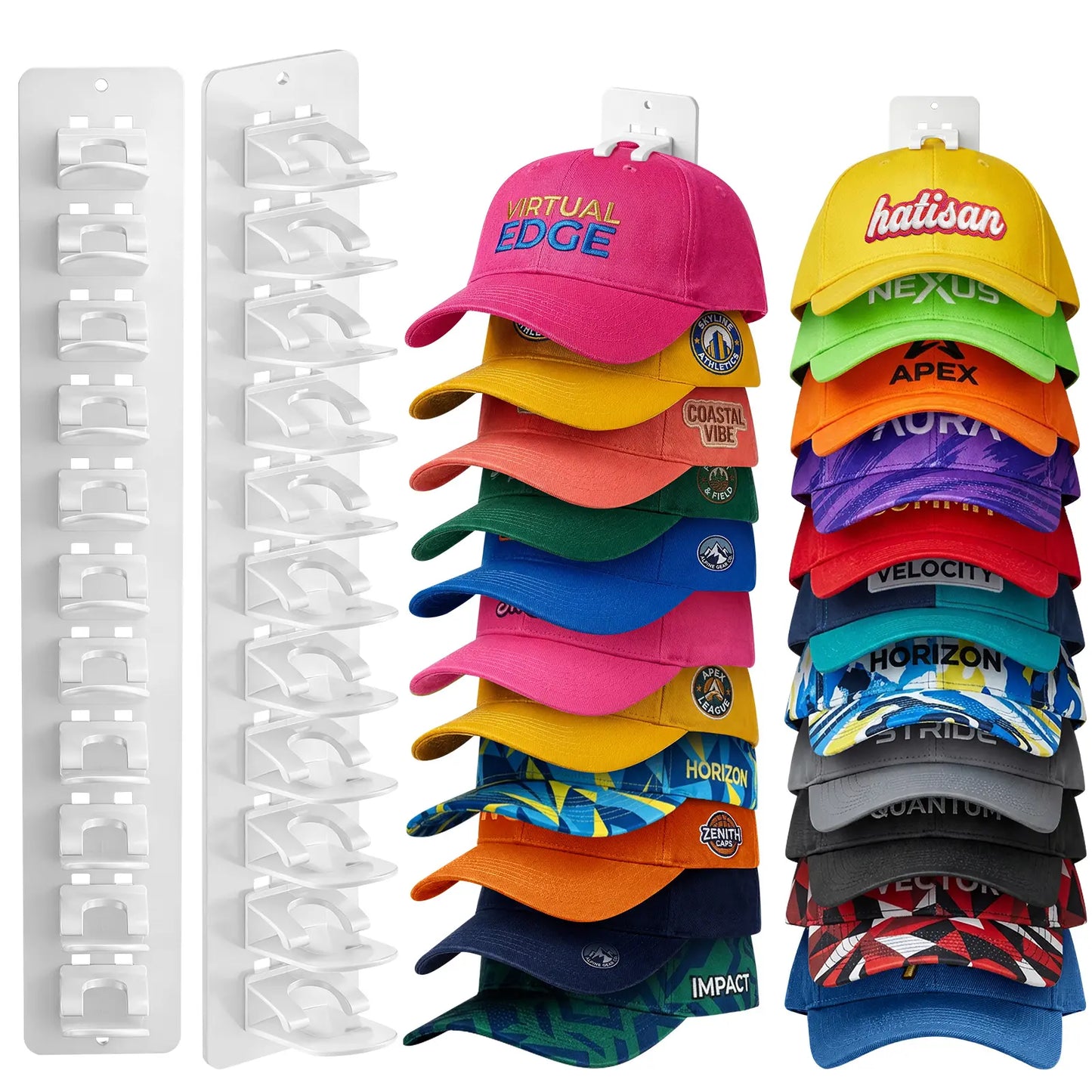 Wall-Mounted Max-Capacity 20-Cap Adhesive & Mechanical Hat Rack Set