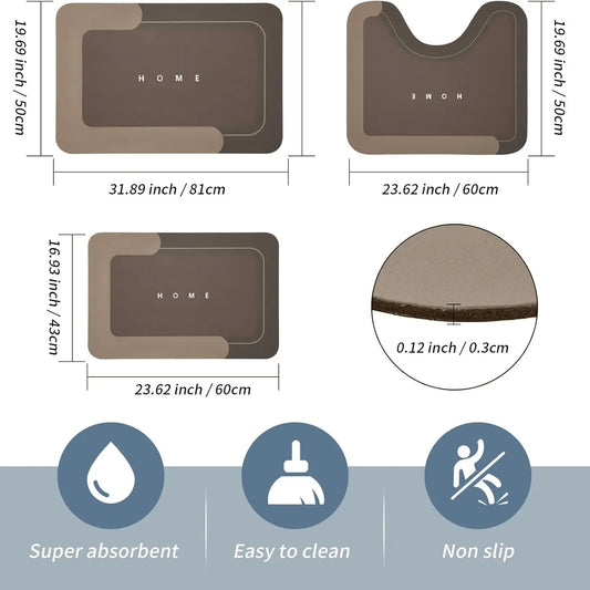 Magic Ultra-Absorbent Quick-Dry Bath Mat Set (3-Piece Value Pack)