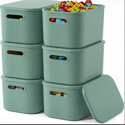 6-Piece Colorful Stackable Desktop Storage Baskets with Lids