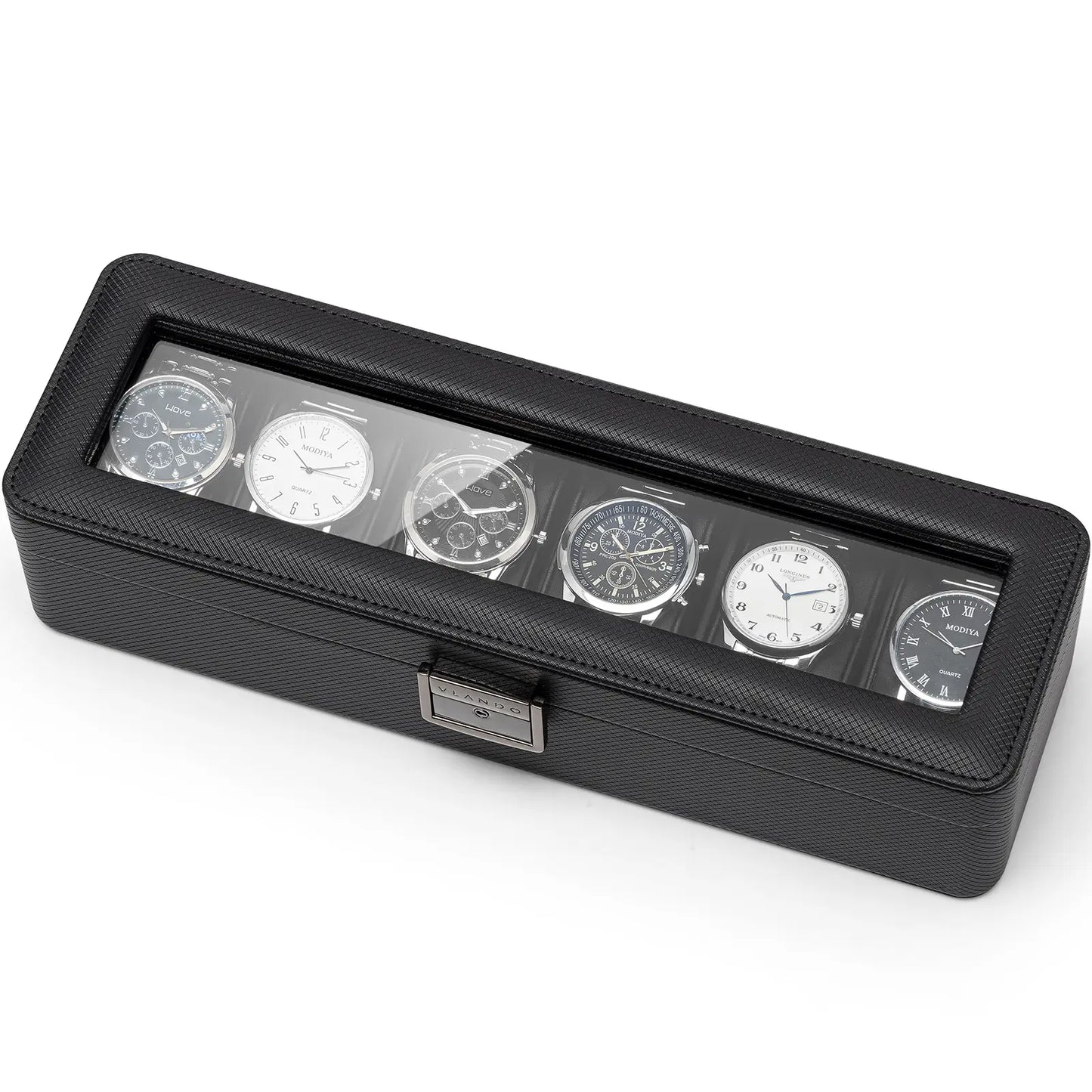 Luxury 10-Slot Leather Watch Vault & Two-Tier Accessory Bureau