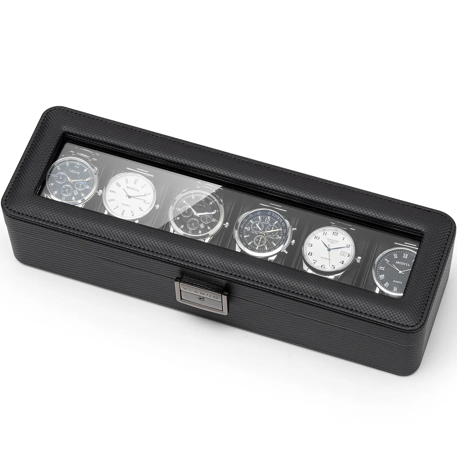 Luxury 10-Slot Leather Watch Vault & Two-Tier Accessory Bureau