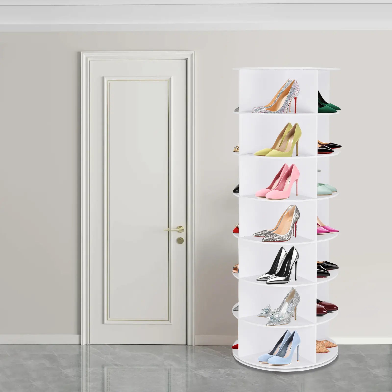 360° Revolving 7-Tier Shoe Tower & Space-Saving Storage Matrix