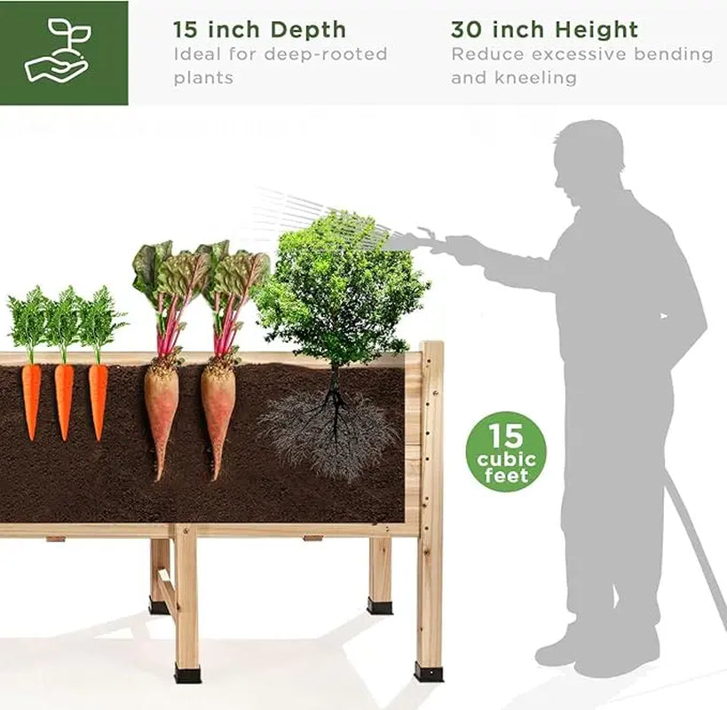 Heavy-Duty Deep-Root Wood Raised Garden Bed Planter