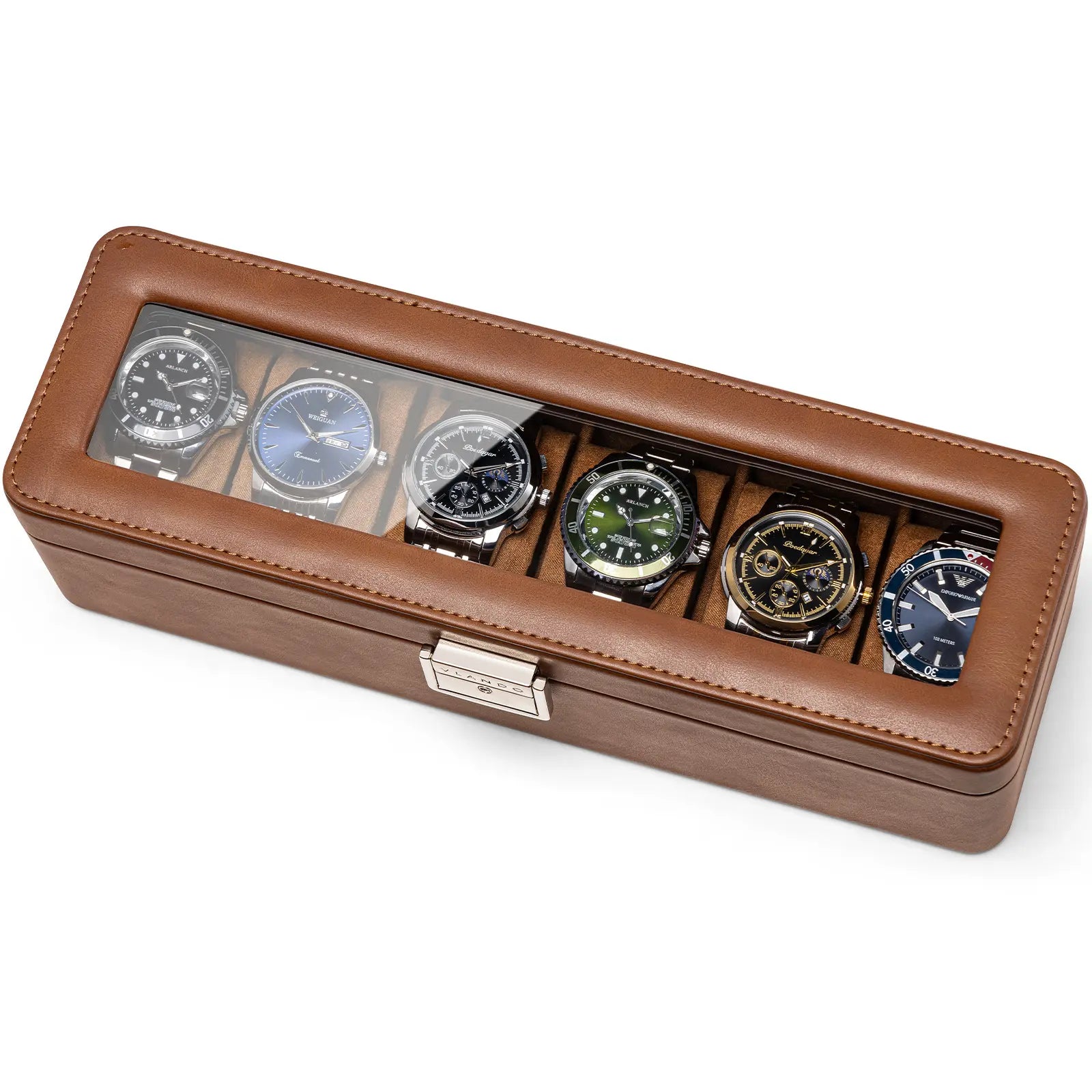 Luxury 10-Slot Leather Watch Vault & Two-Tier Accessory Bureau