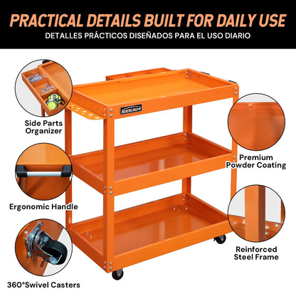Industrial Heavy-Duty 330 lbs Capacity 3-Tier Rolling Utility Cart