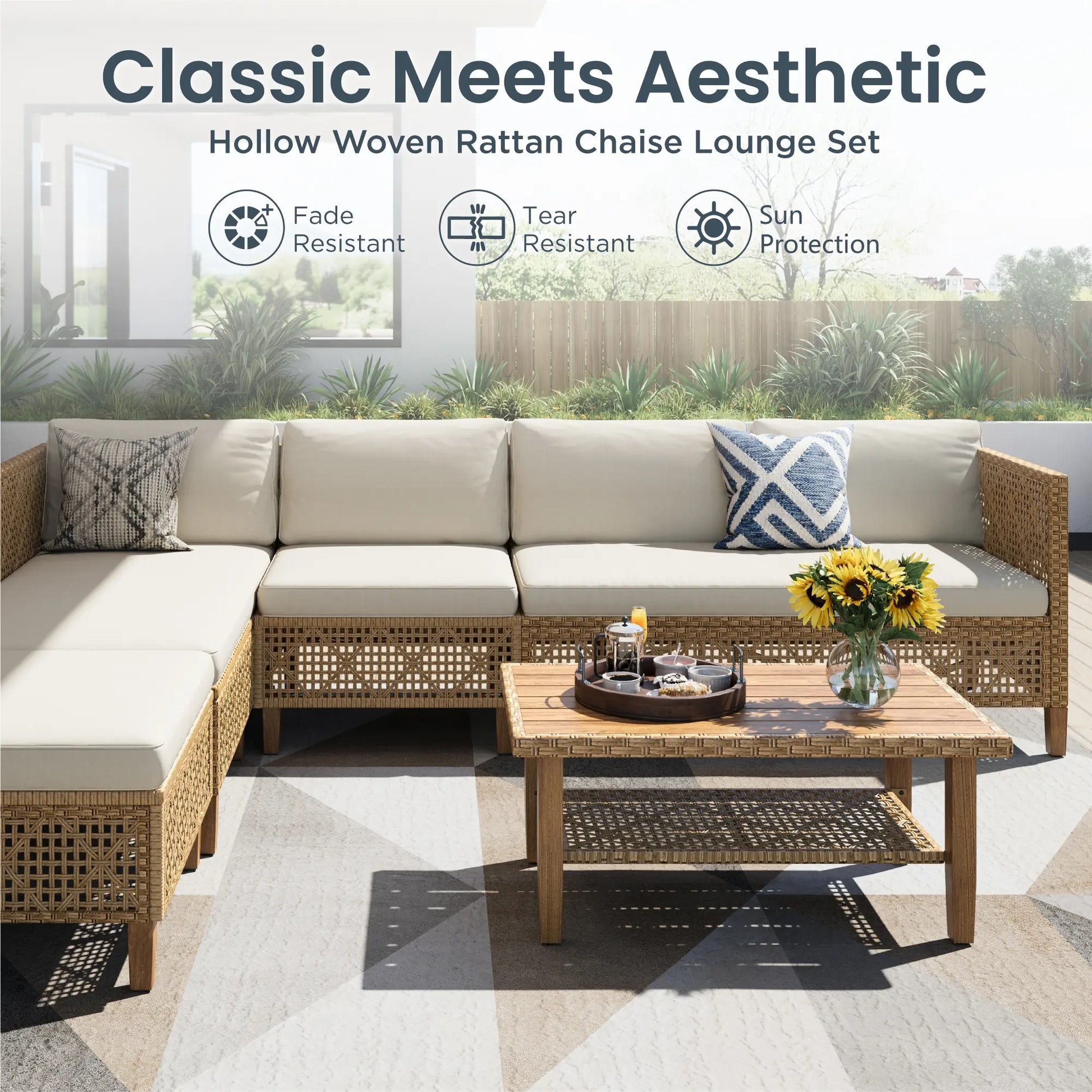 Bohemian Wicker Modular Patio Sectional Set with Integrated Storage Coffee Table