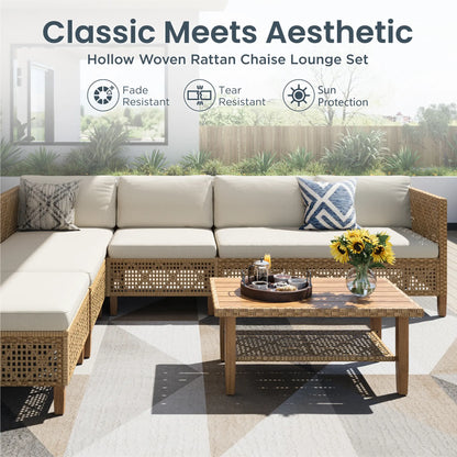 Bohemian Wicker Modular Patio Sectional Set with Integrated Storage Coffee Table