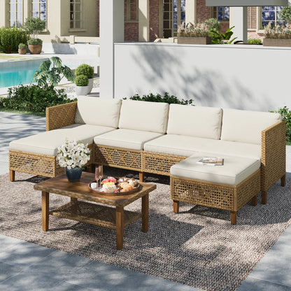 Bohemian Wicker Modular Patio Sectional Set with Integrated Storage Coffee Table