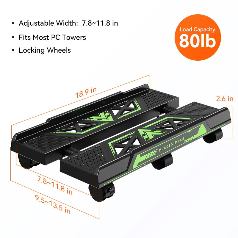Adjustable Mobile CPU Stand with Locking Swivel Casters