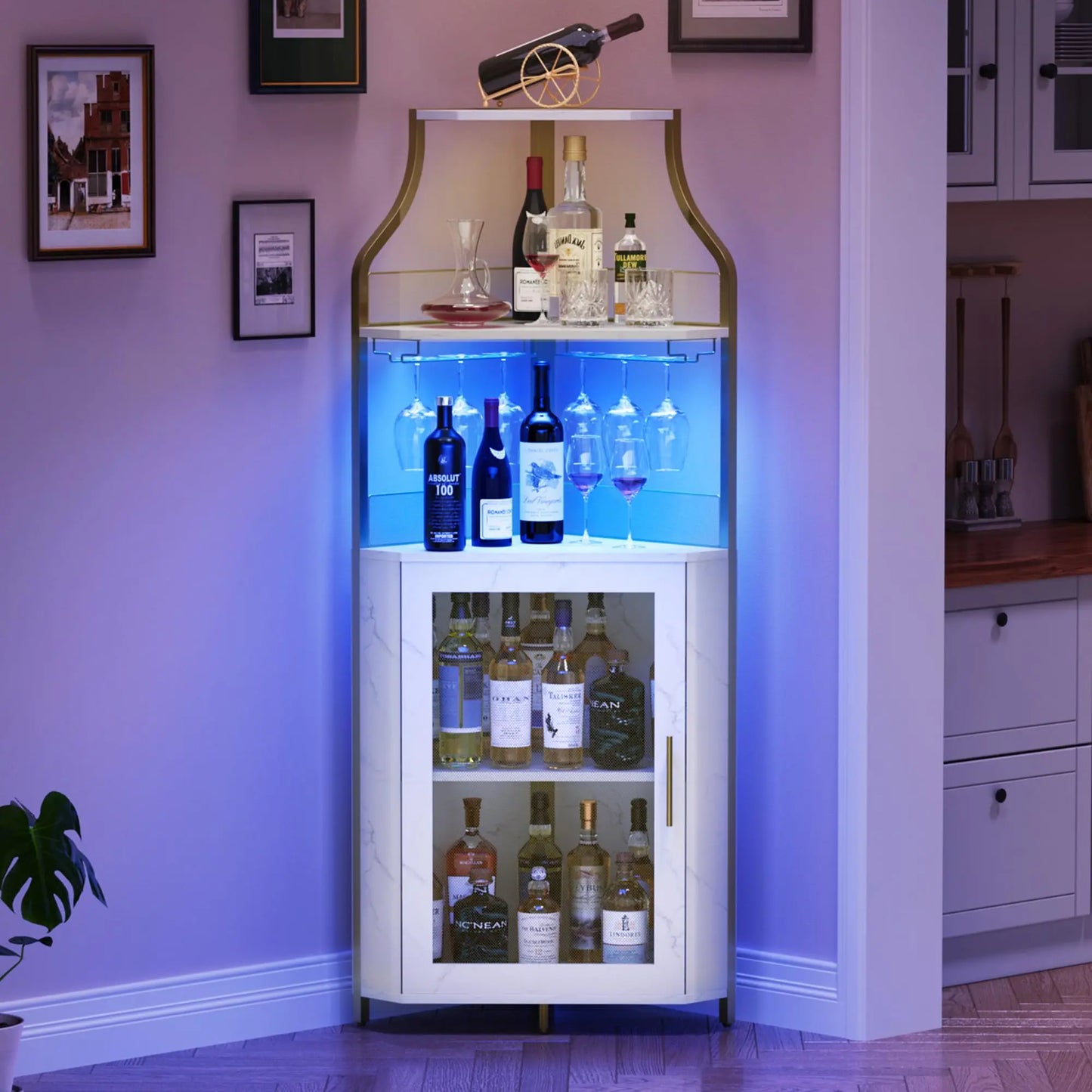 5-Tier L-Shaped Industrial Corner Bar & Liquor Cabinet