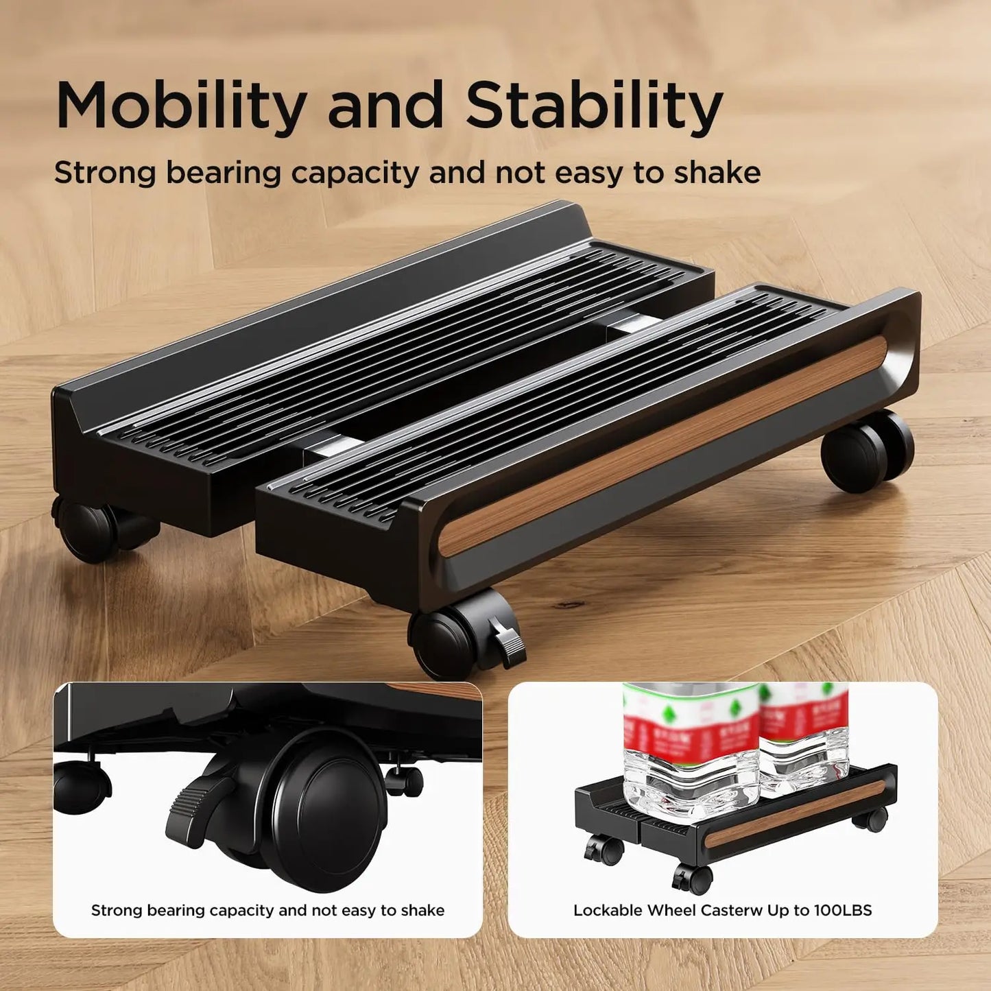 Adjustable Mobile CPU Stand with Locking Swivel Casters