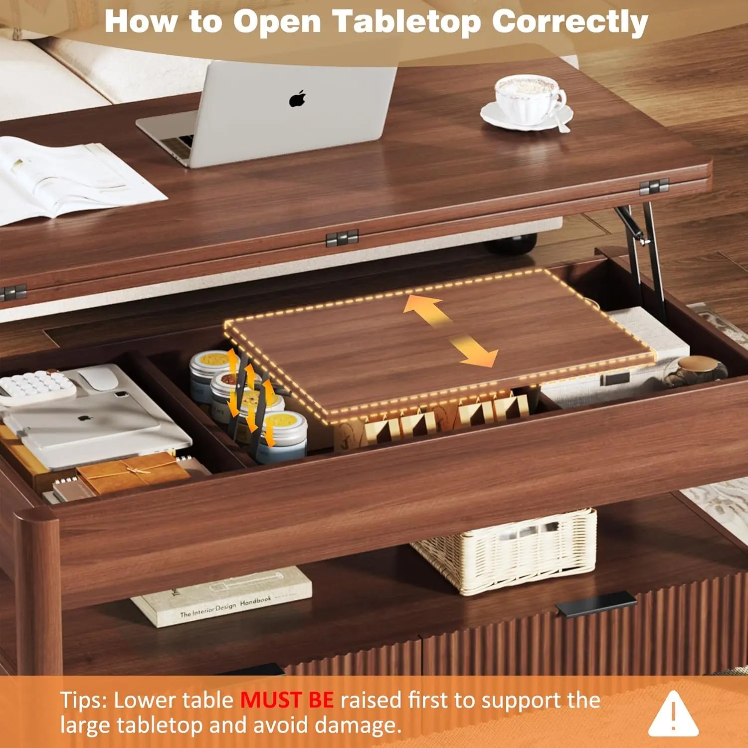 40" Multi-Functional Split Lift-Top Storage Coffee Table