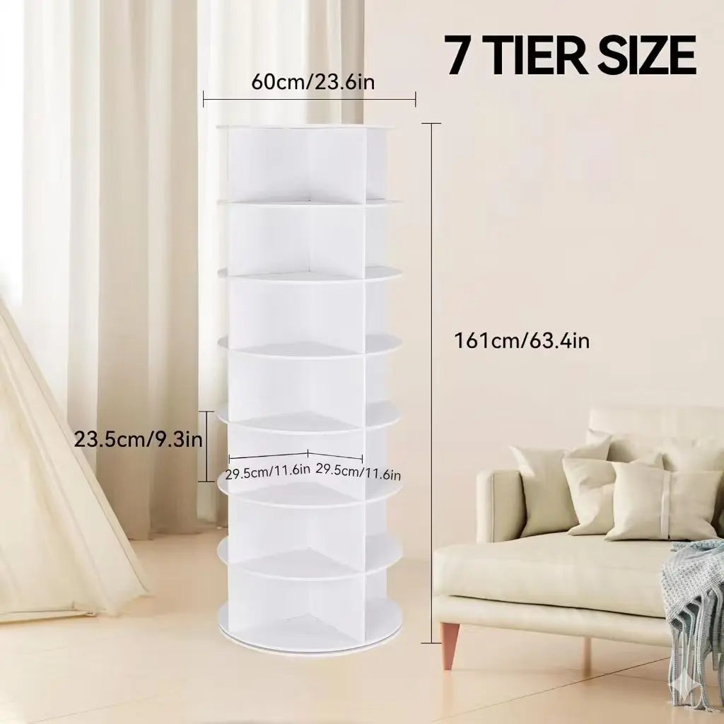 360° Revolving 7-Tier Shoe Tower & Space-Saving Storage Matrix