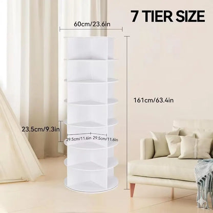360° Revolving 7-Tier Shoe Tower & Space-Saving Storage Matrix