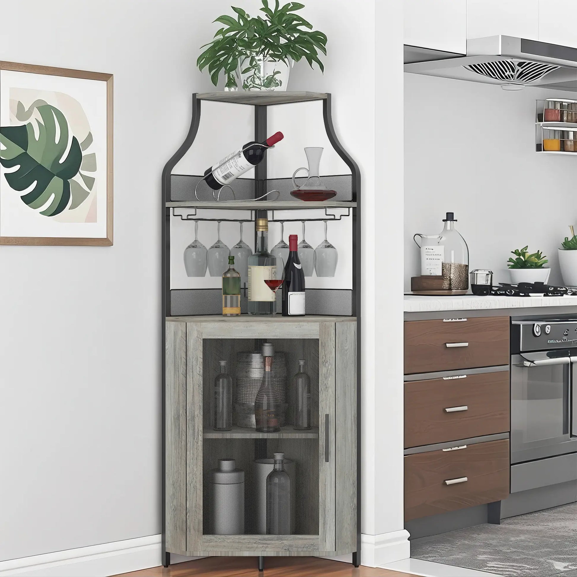 5-Tier L-Shaped Industrial Corner Bar & Liquor Cabinet