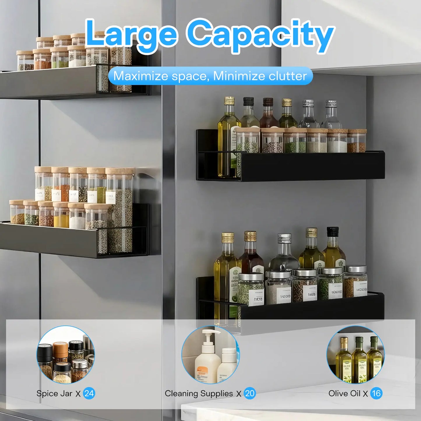 Heavy-Duty No-Drill Magnetic Refrigerator Spice Rack (4-Pack)