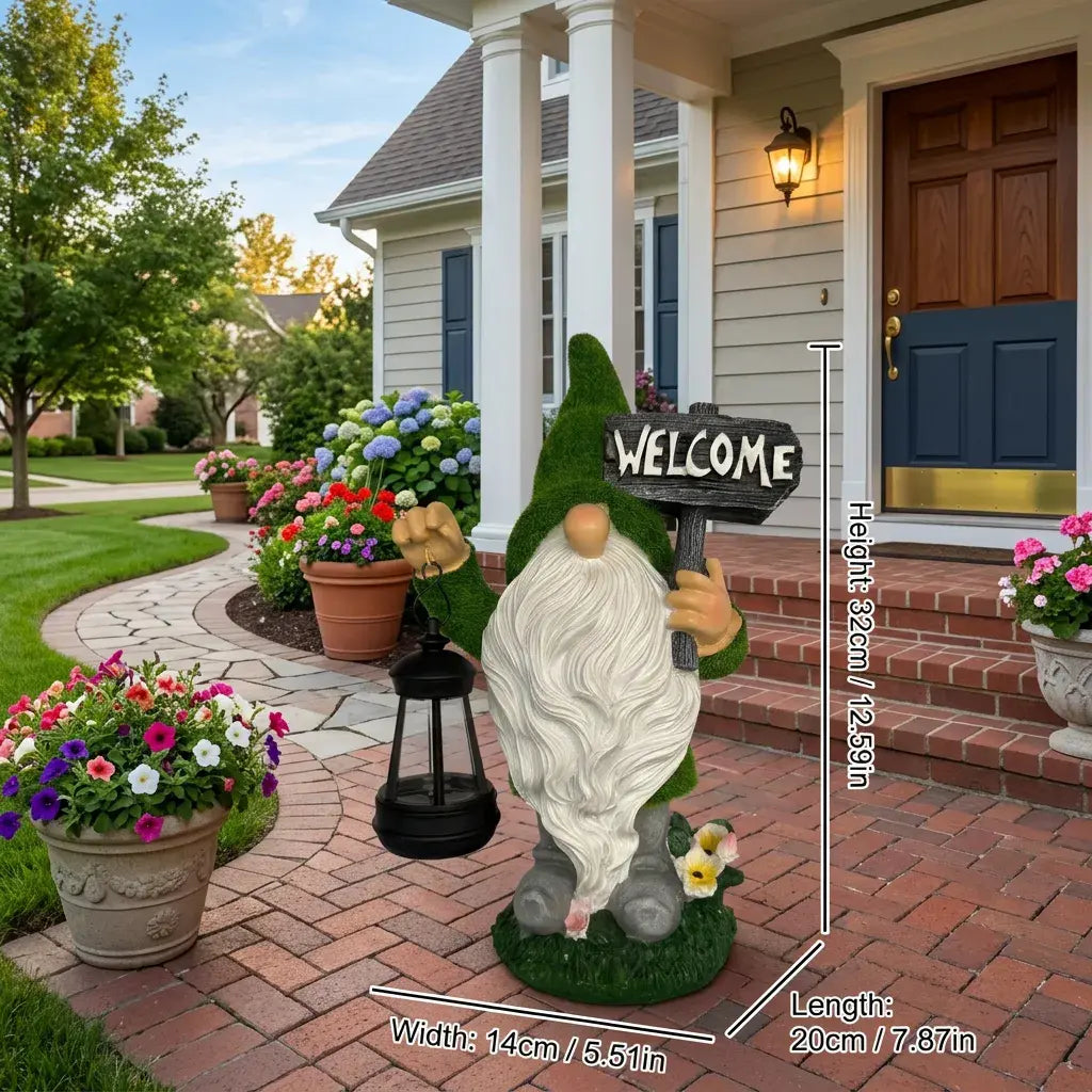 Solar-Powered 11" Welcoming Spring Garden Gnome Statue