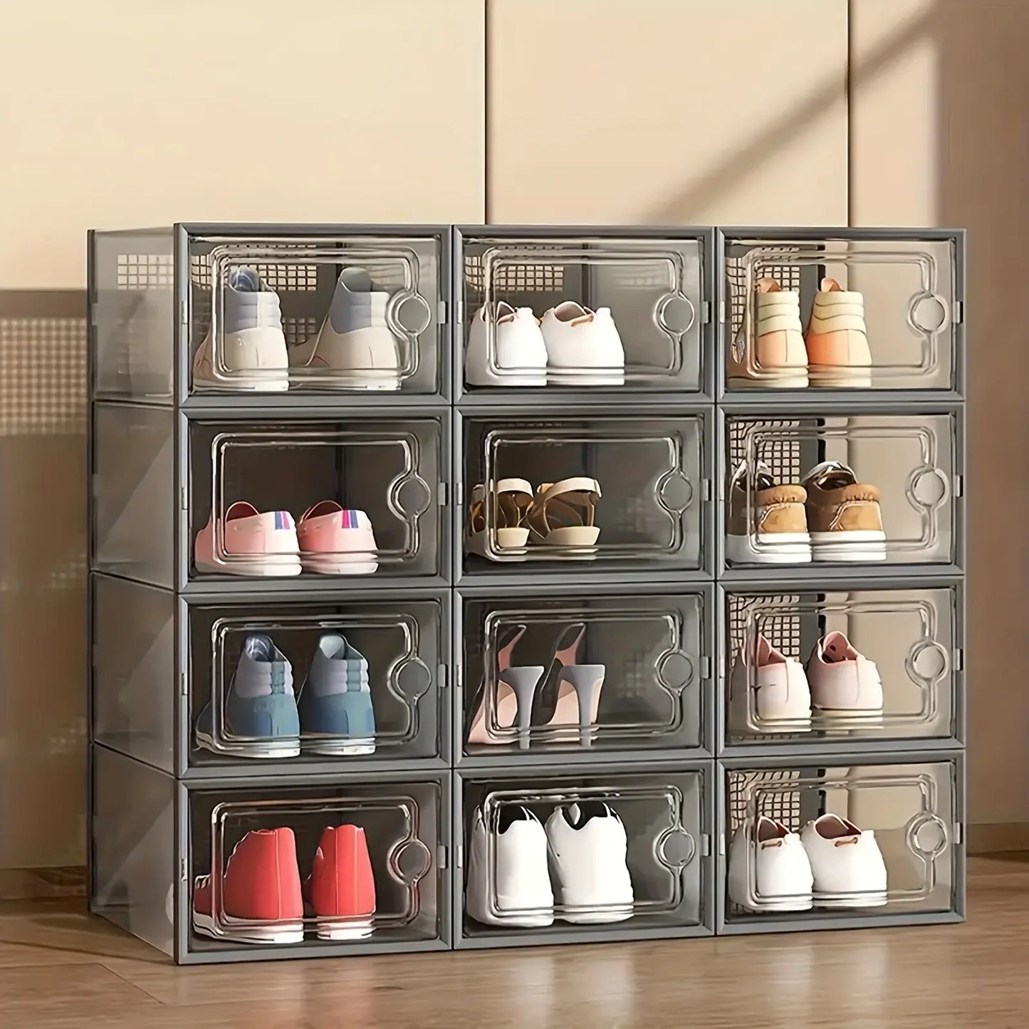 Modular Clear-View Stackable Shoe Drawer & Sneaker Storage System
