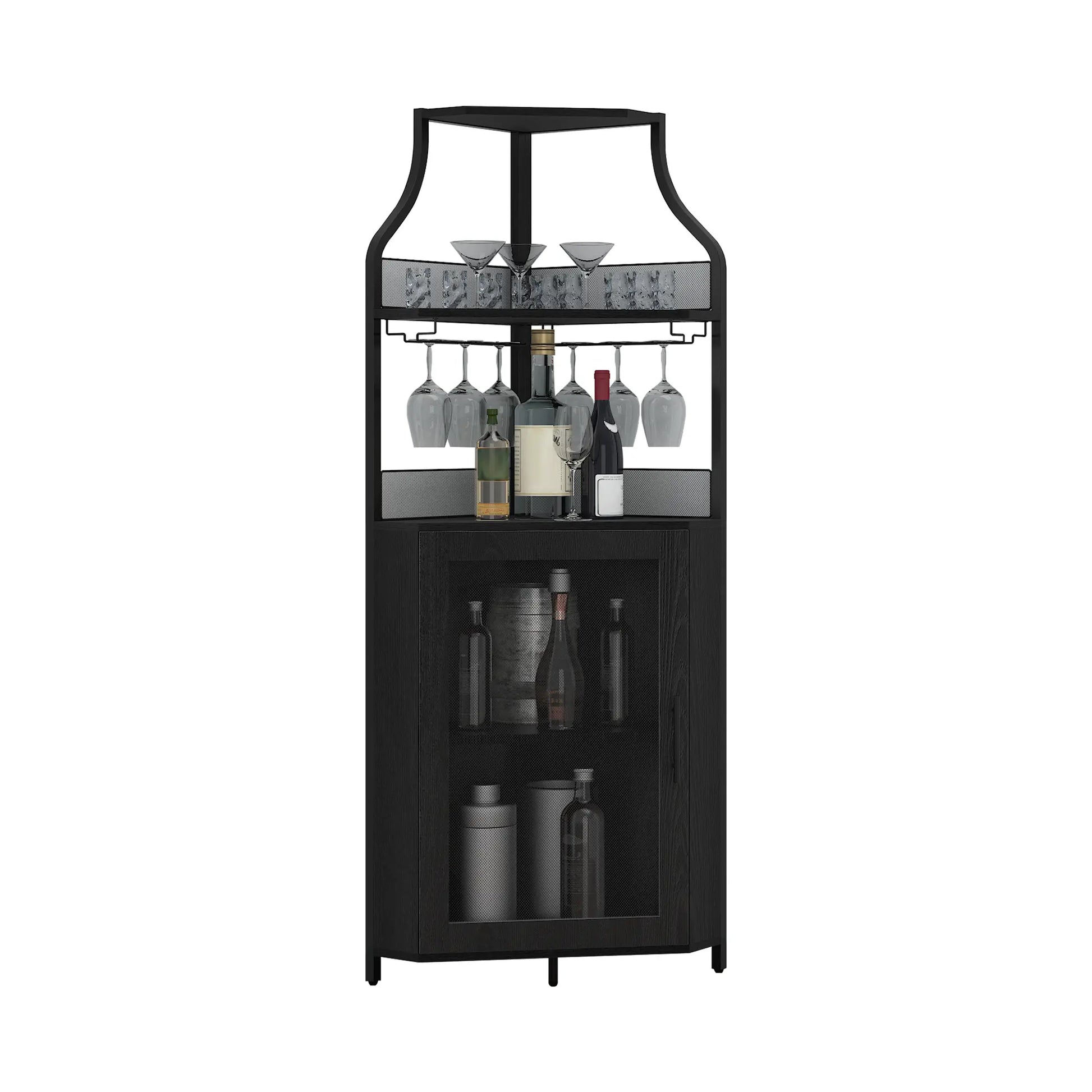5-Tier L-Shaped Industrial Corner Bar & Liquor Cabinet
