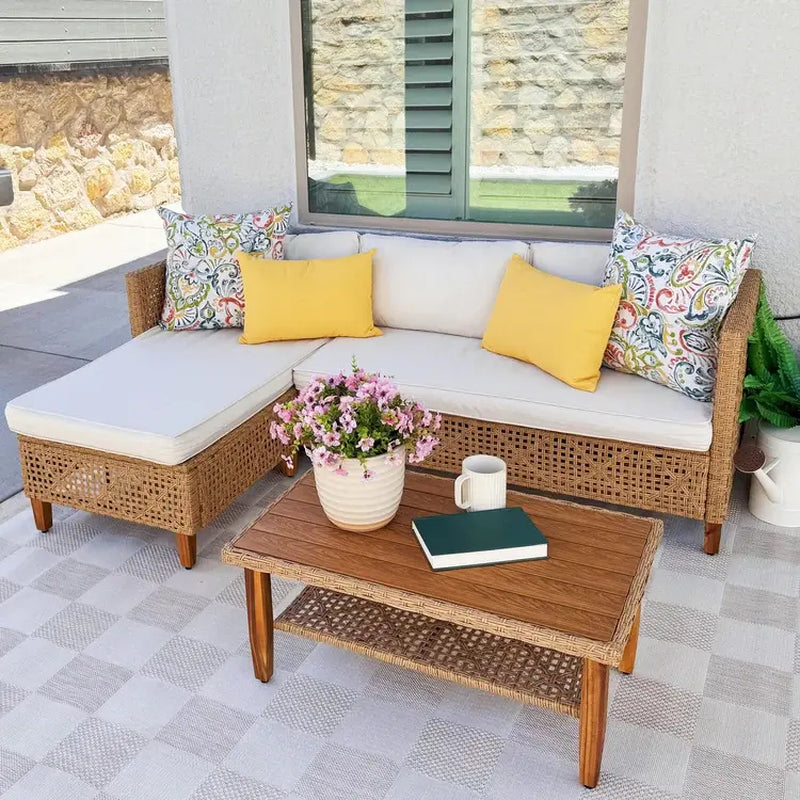 Bohemian Wicker Modular Patio Sectional Set with Integrated Storage Coffee Table