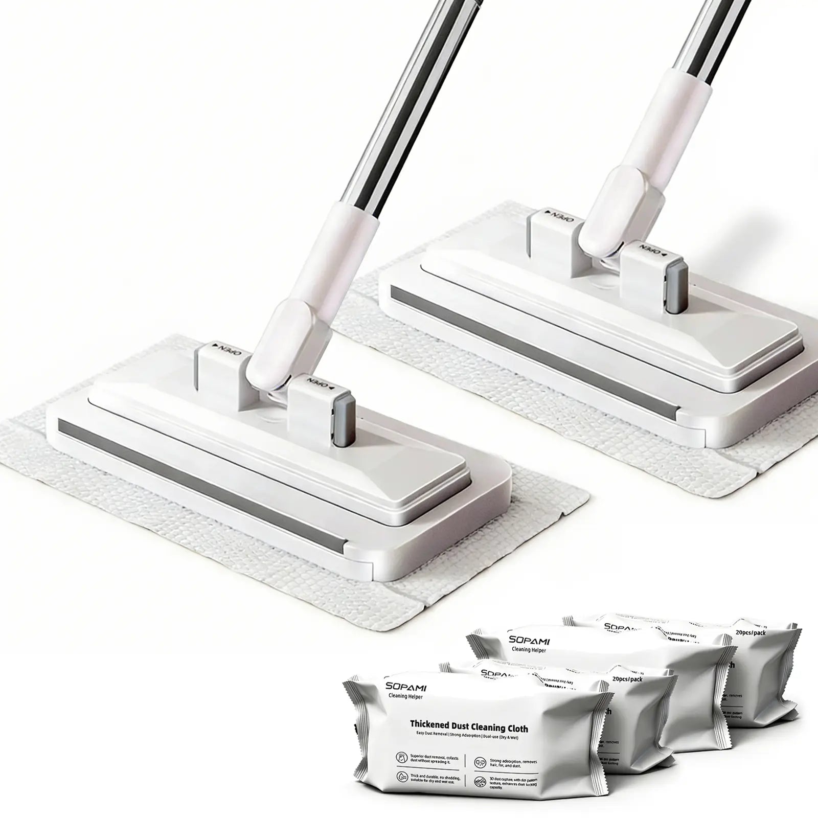 SOPAMI Hands-Free Automatic Cloth Changing Dust Mop & Floor Cleaner