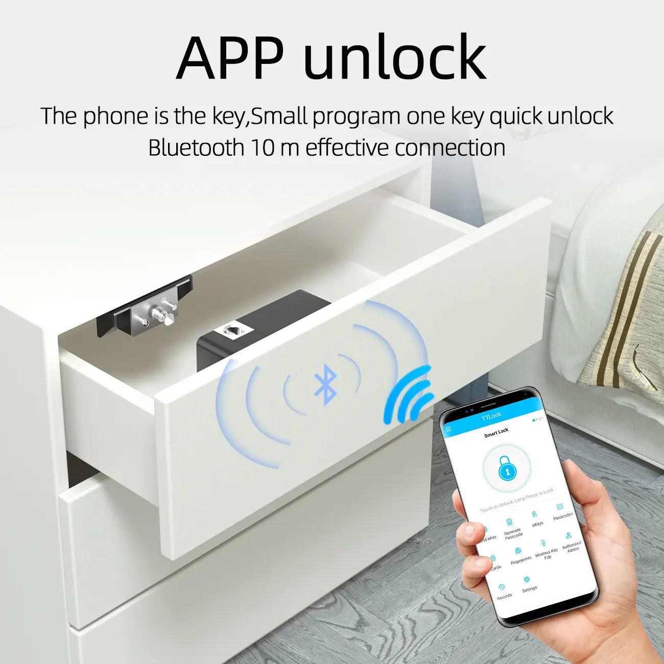 RIXIANG Bluetooth Drawer Lock,Ttlock Works with Google Home & Alexa, Smart Cabinet Locks RFID Hidden Magnetic Lock Locker, for Secret Storage Compartment Furniture,Nfc Wooden Cupboard Wardrobe