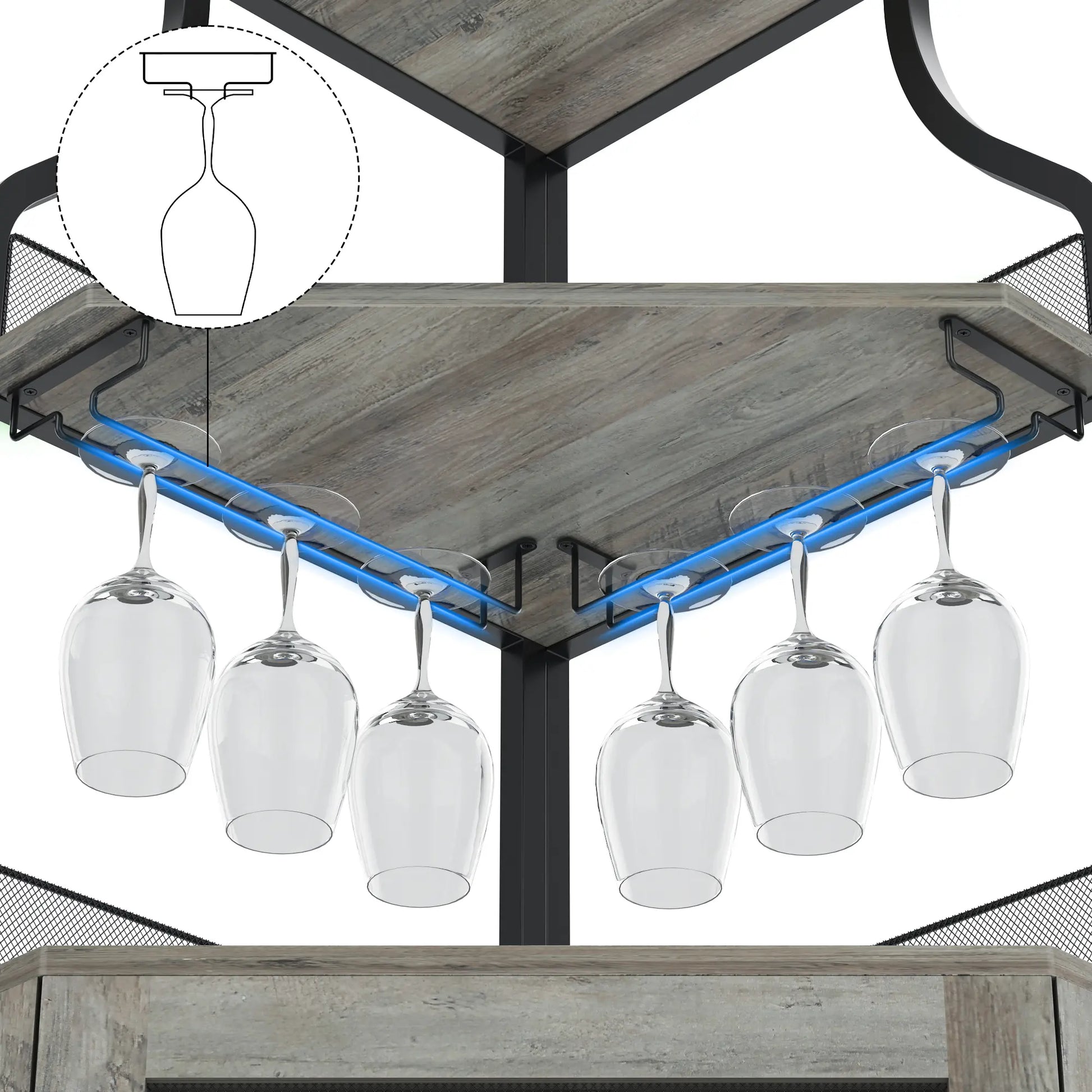 5-Tier L-Shaped Industrial Corner Bar & Liquor Cabinet