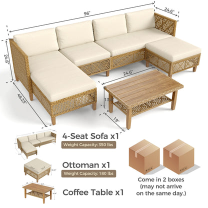 Bohemian Wicker Modular Patio Sectional Set with Integrated Storage Coffee Table
