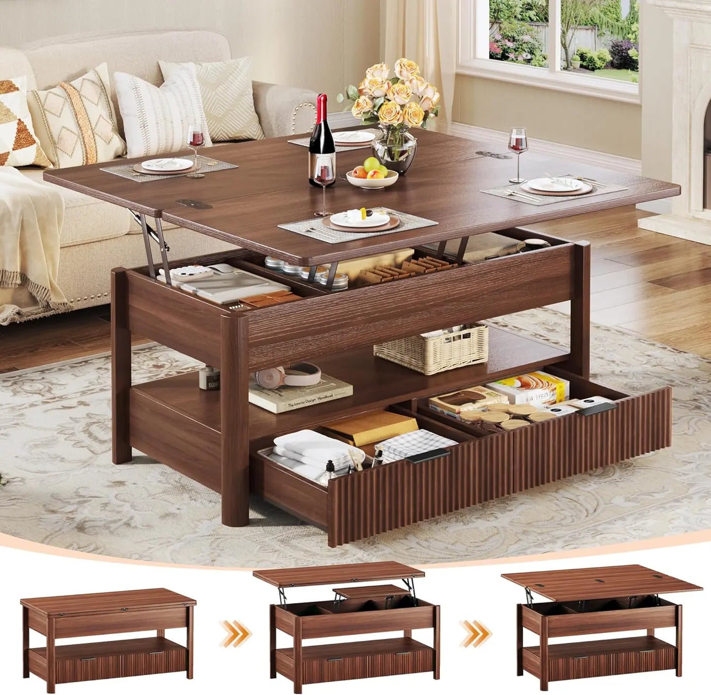 40" Multi-Functional Split Lift-Top Storage Coffee Table