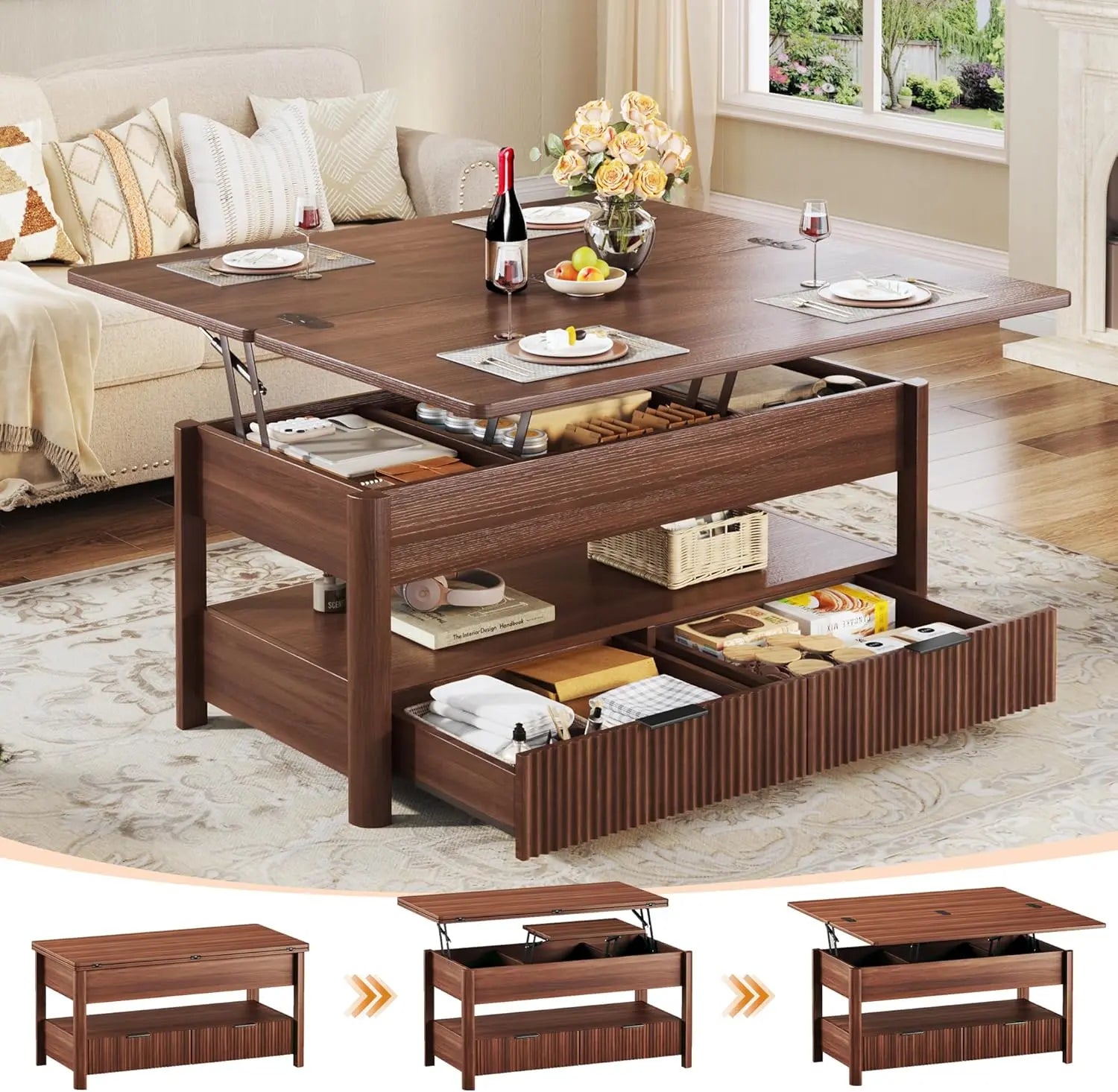 40" Multi-Functional Split Lift-Top Storage Coffee Table