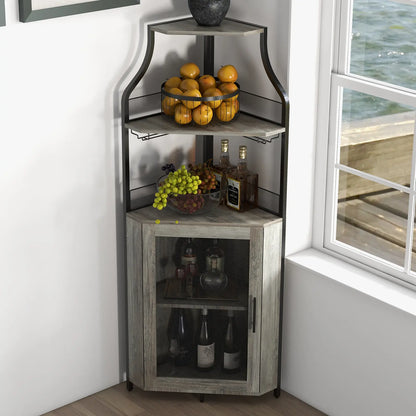 5-Tier L-Shaped Industrial Corner Bar & Liquor Cabinet