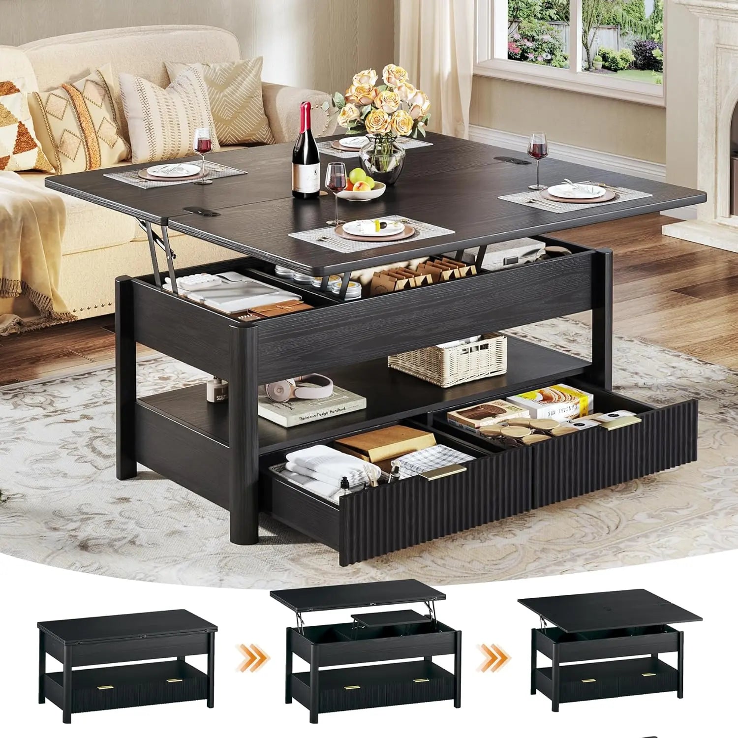 40" Multi-Functional Split Lift-Top Storage Coffee Table