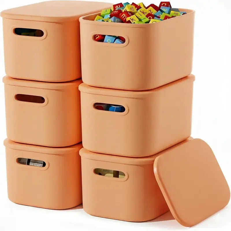 6-Piece Colorful Stackable Desktop Storage Baskets with Lids
