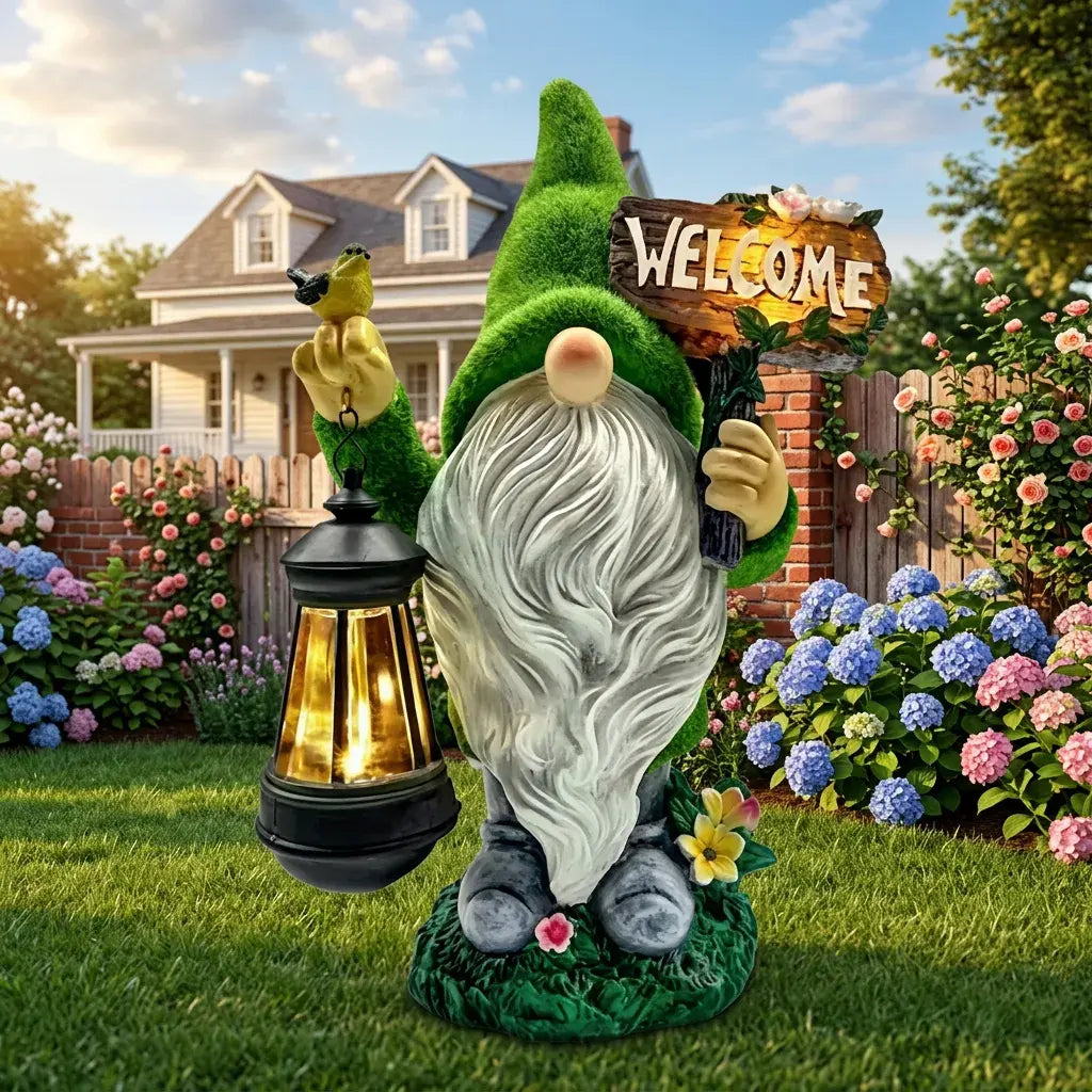 Solar-Powered 11" Welcoming Spring Garden Gnome Statue