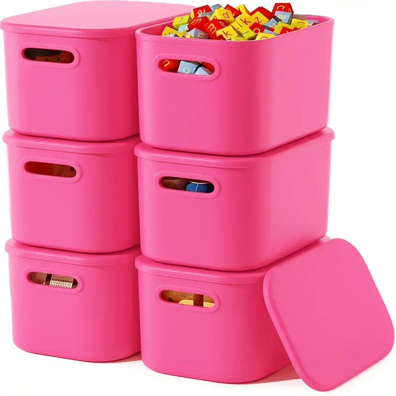 6-Piece Colorful Stackable Desktop Storage Baskets with Lids
