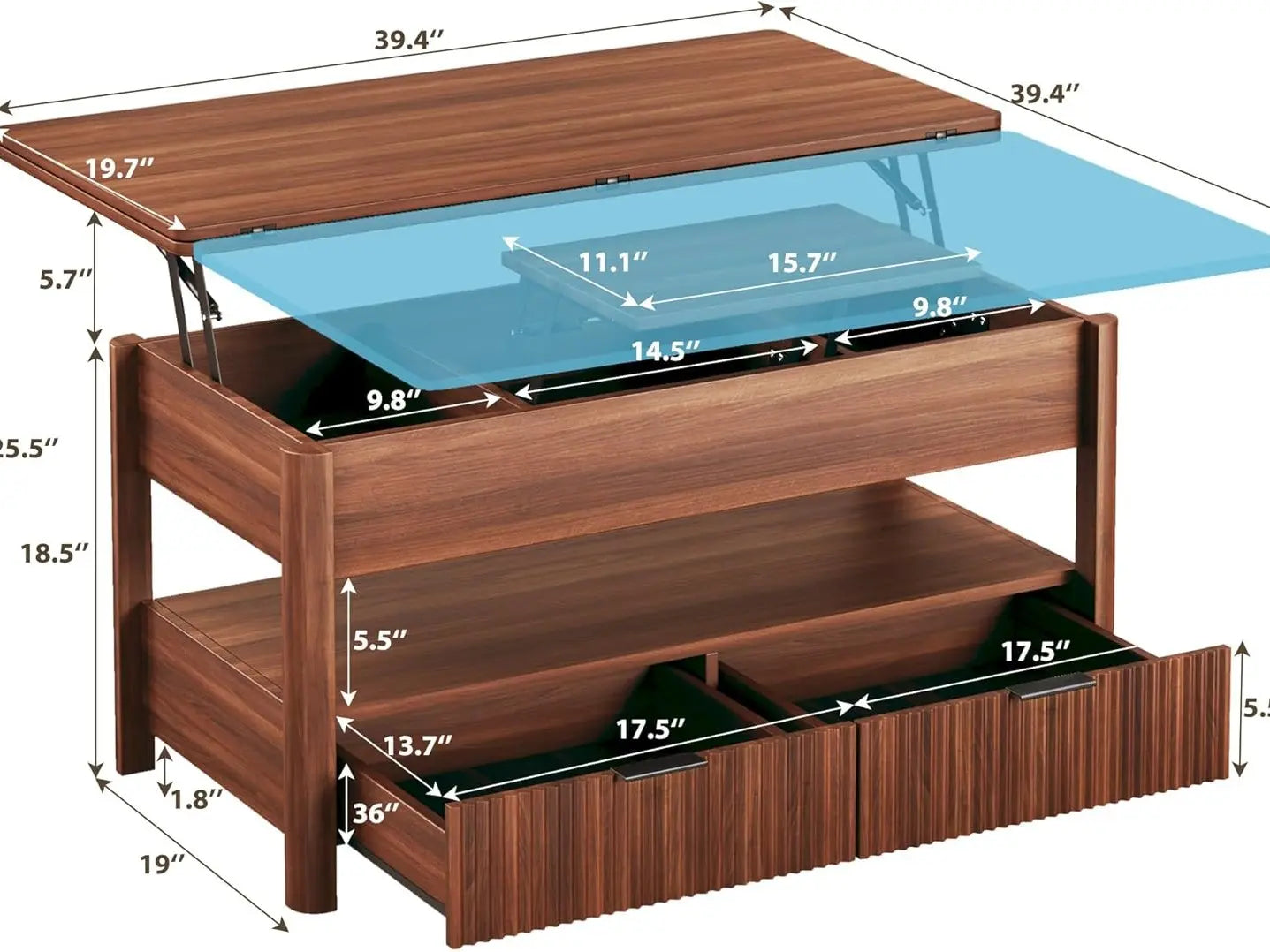 40" Multi-Functional Split Lift-Top Storage Coffee Table
