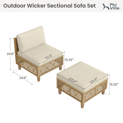 Bohemian Wicker Modular Patio Sectional Set with Integrated Storage Coffee Table