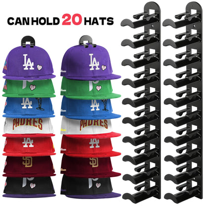 Wall-Mounted Max-Capacity 20-Cap Adhesive & Mechanical Hat Rack Set