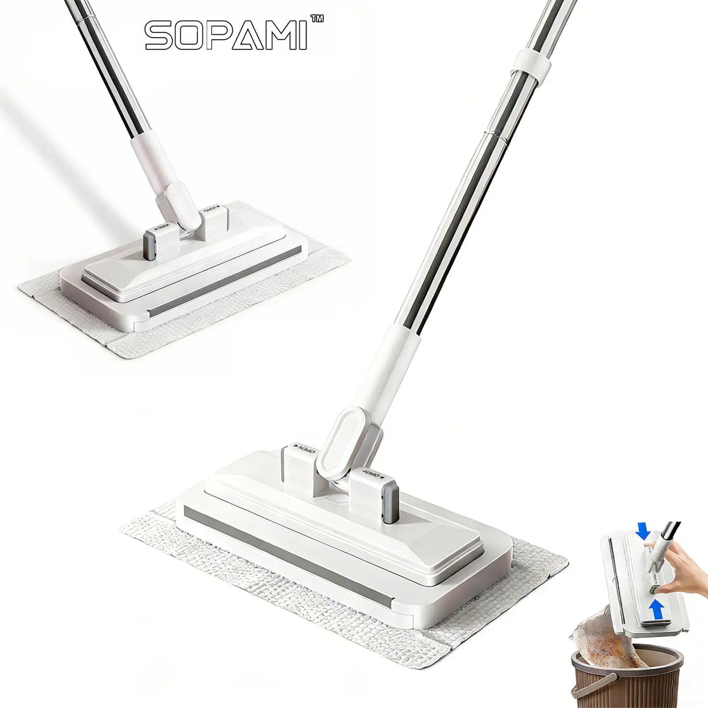 SOPAMI Hands-Free Automatic Cloth Changing Dust Mop & Floor Cleaner