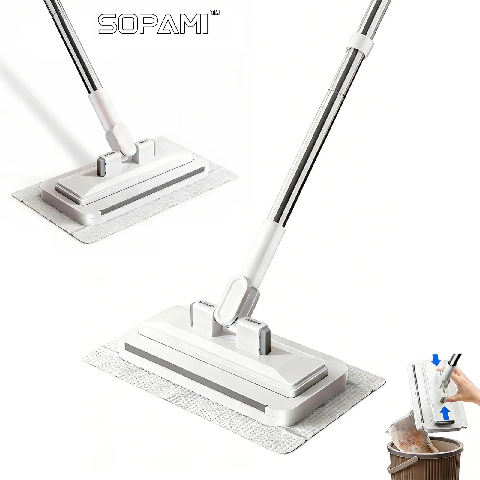 SOPAMI Hands-Free Automatic Cloth Changing Dust Mop & Floor Cleaner