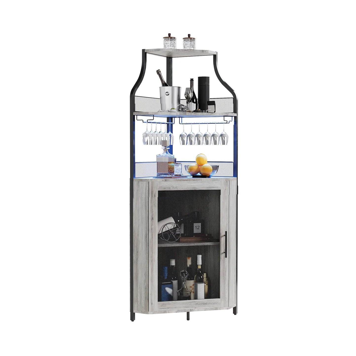 5-Tier L-Shaped Industrial Corner Bar & Liquor Cabinet