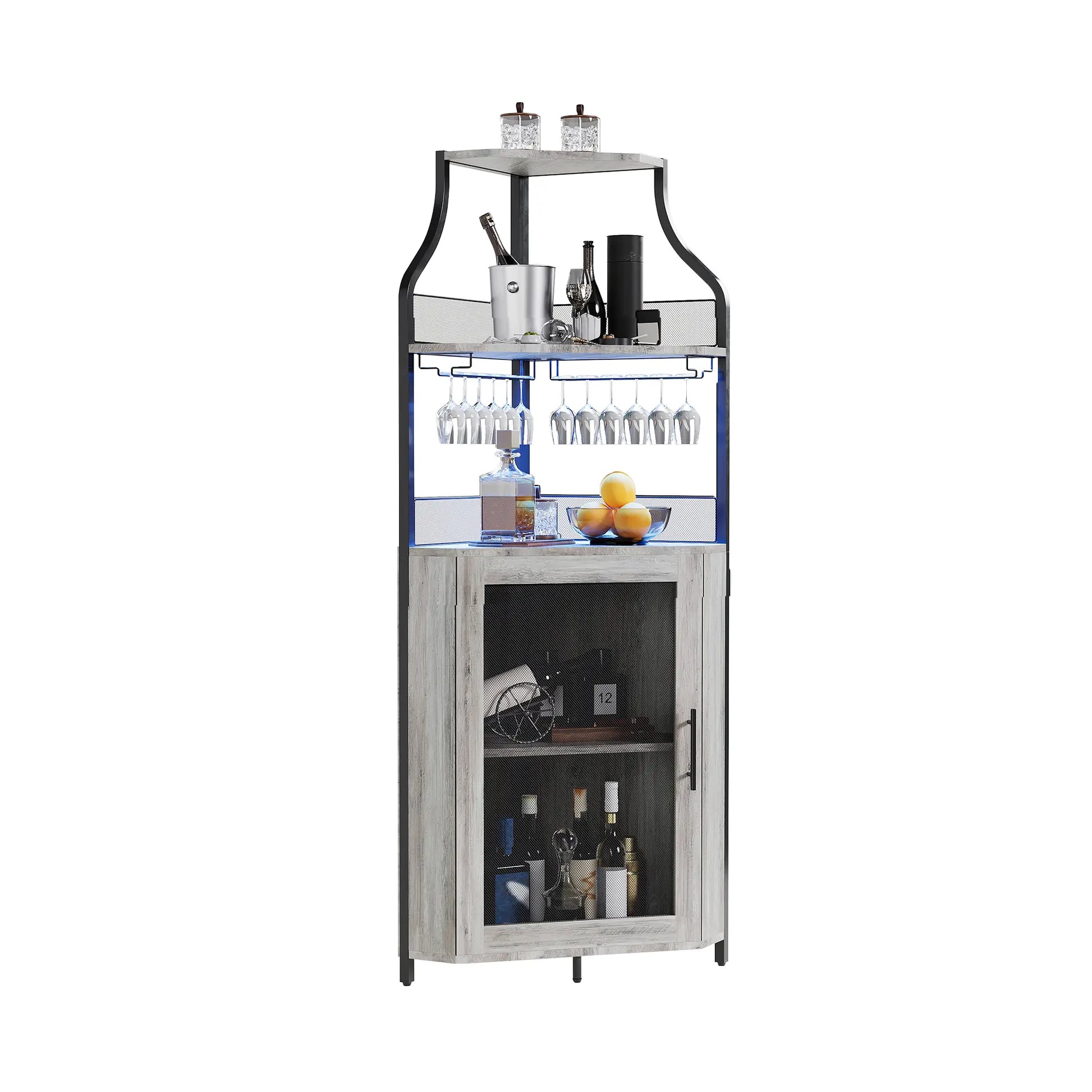 5-Tier L-Shaped Industrial Corner Bar & Liquor Cabinet