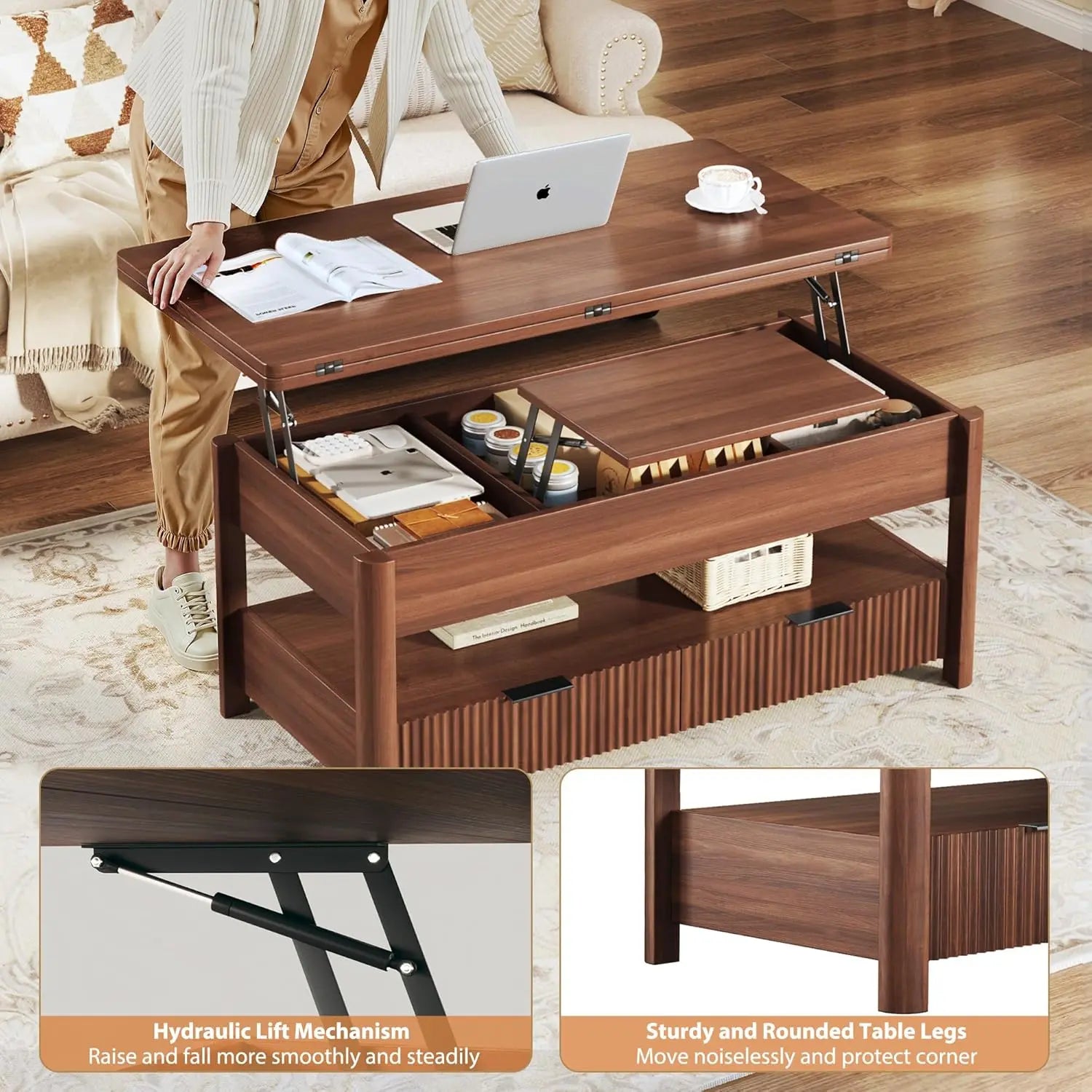 40" Multi-Functional Split Lift-Top Storage Coffee Table