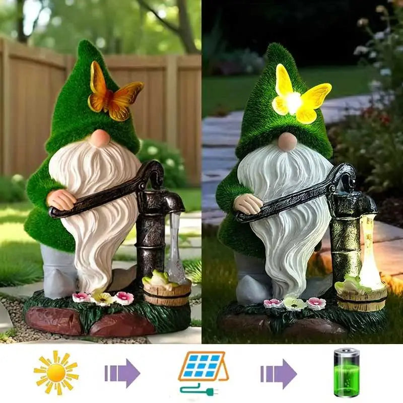 Solar-Powered 11" Welcoming Spring Garden Gnome Statue