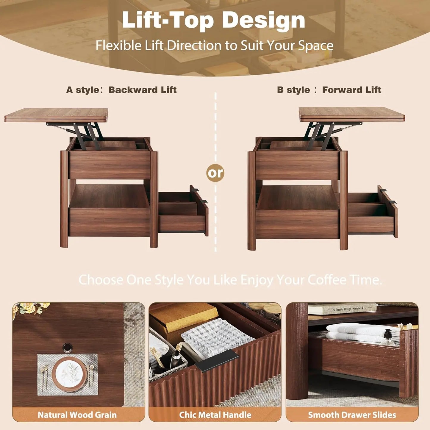 40" Multi-Functional Split Lift-Top Storage Coffee Table