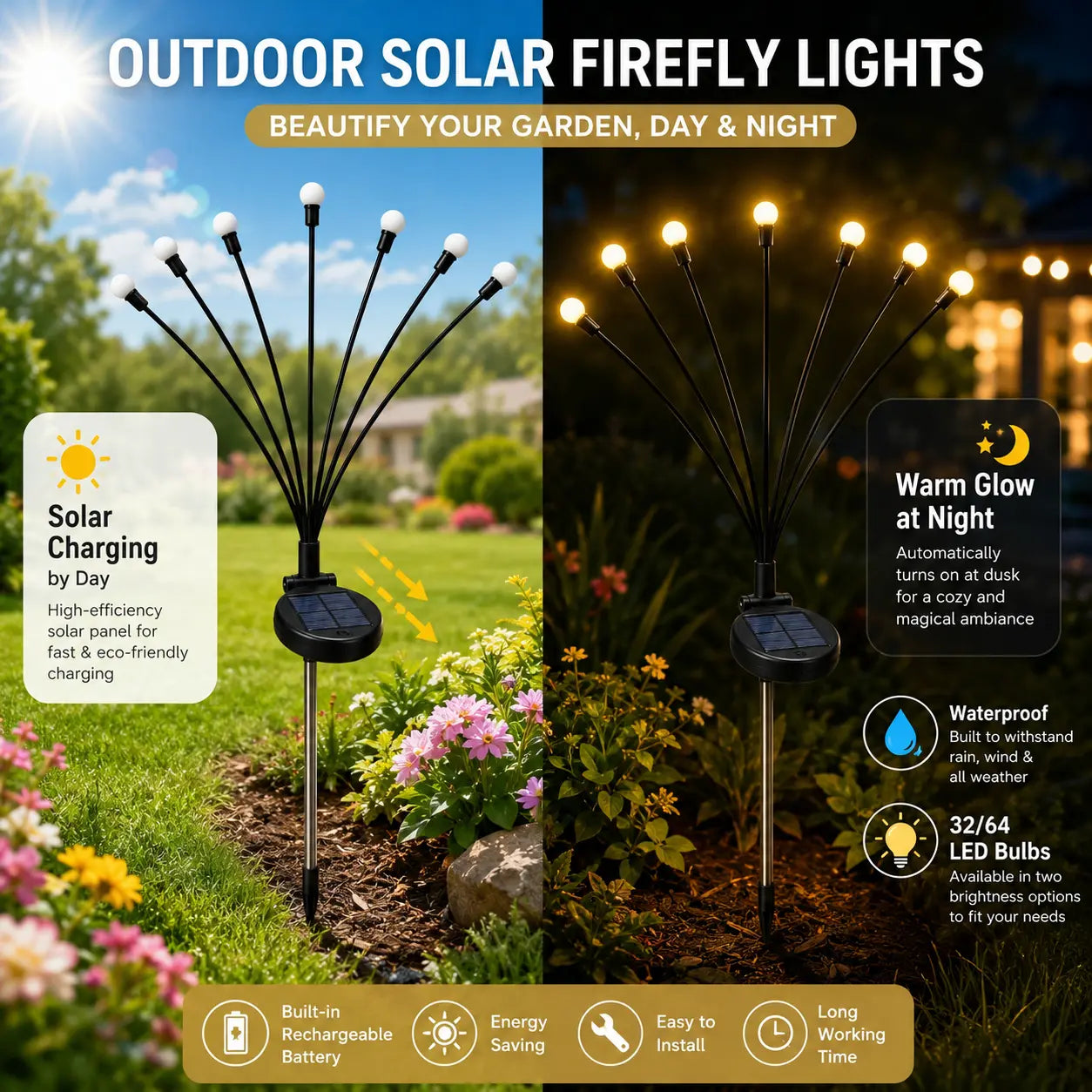 Flexible Swaying Solar Firefly Landscape Stake Lights