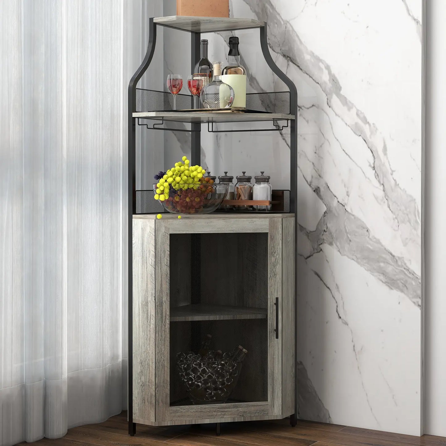 5-Tier L-Shaped Industrial Corner Bar & Liquor Cabinet
