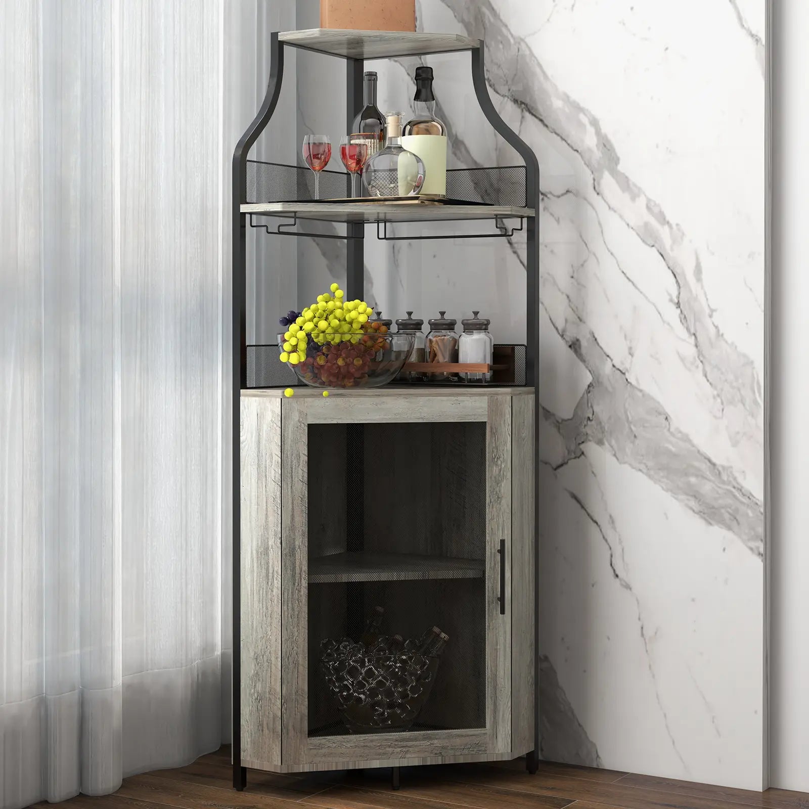 5-Tier L-Shaped Industrial Corner Bar & Liquor Cabinet