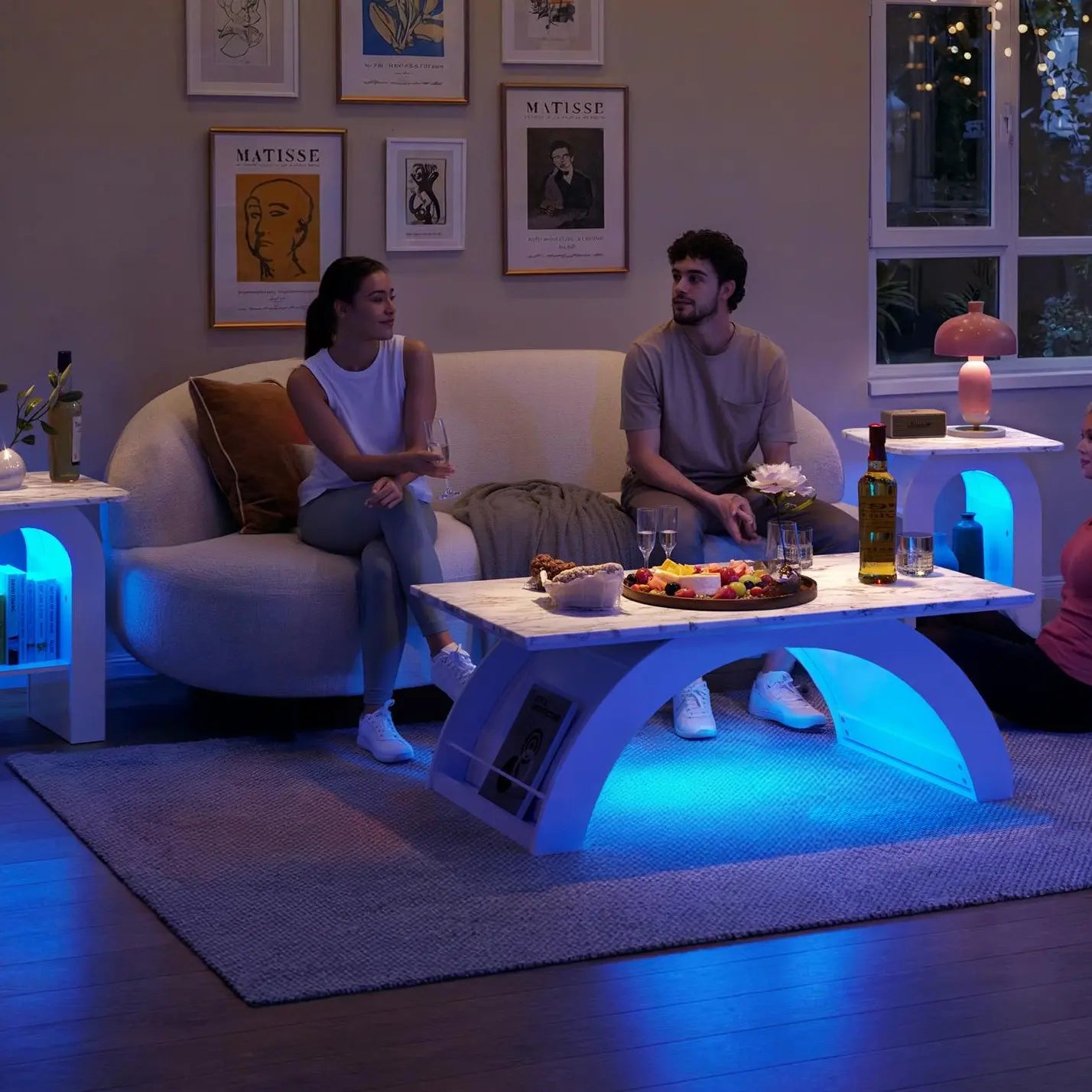 Modern 45" Faux-Marble Smart Coffee Table with App-Controlled RGB LED Lighting