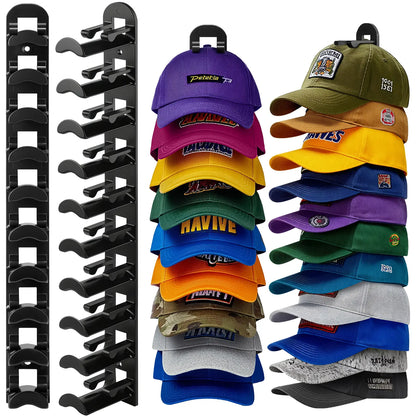 Wall-Mounted Max-Capacity 20-Cap Adhesive & Mechanical Hat Rack Set